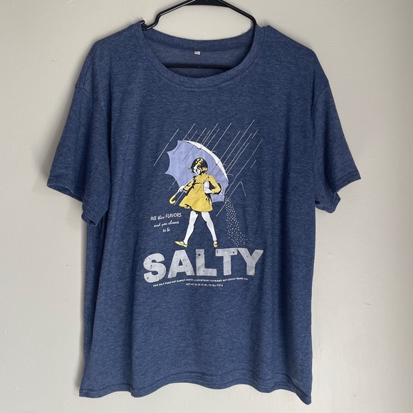 Tops - Blue “Salty” graphic tee featuring the classic Morton Salt girl